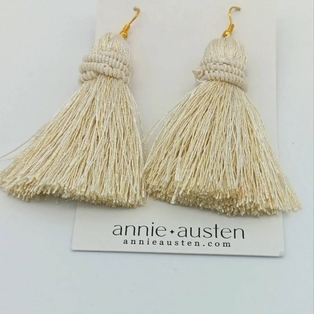 Annie Austen Tassel Earrings Cream NWT